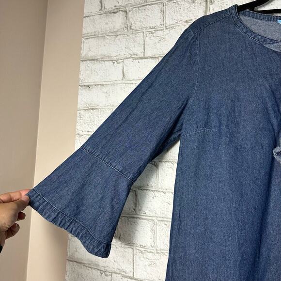 Draper James Dress Blue Chambray Ruffle Shift Mini Denim 3/4 Bell Sleeve 12 - Picture 7 of 8
